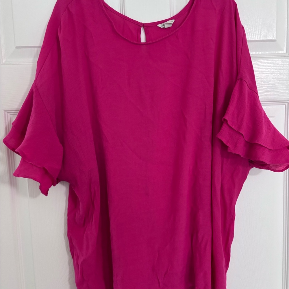 Cato Women's Pink Ruffle Sleeve Top